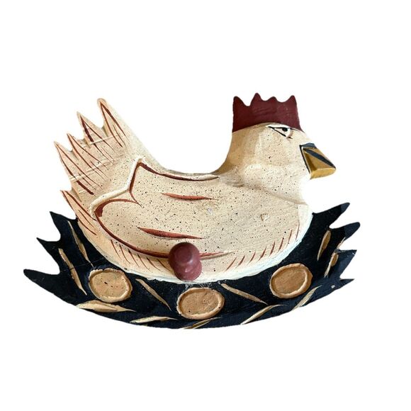 Hand Carved Wooden Chicken Rooster Folk Art Wall Hook Rustic Farmhouse Decor - Picture 3 of 12